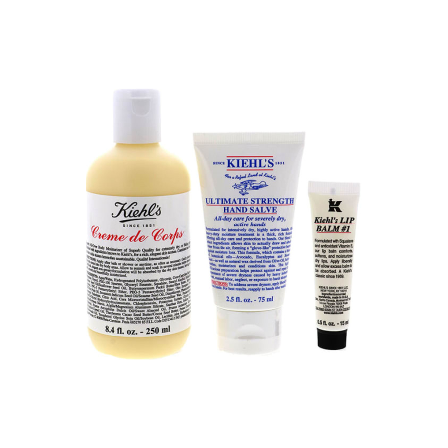Kiehl's Hydrating Body Skincare Set (Lip Balm, 0.5 oz, Hand Salve, 2.5 oz, Creme De Corps, 8.4 oz)
