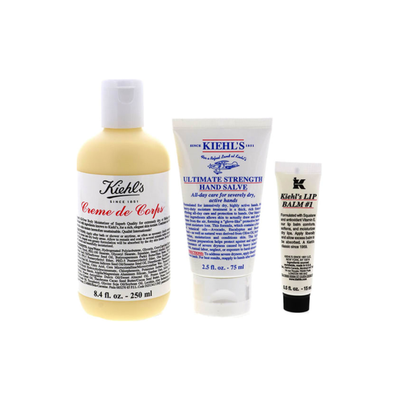 Kiehl's Hydrating Body Skincare Set (Lip Balm, 0.5 oz, Hand Salve, 2.5 oz, Creme De Corps, 8.4 oz)