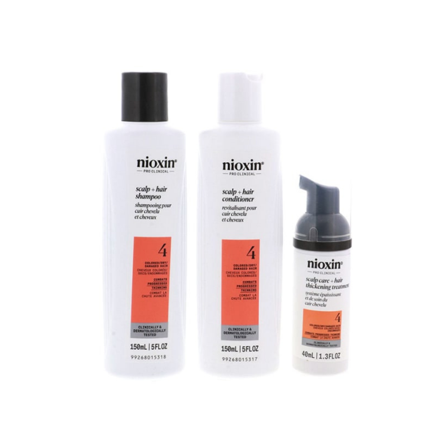 Nioxin System 4 Hair Thickening Colored & Damaged Hair Kit (Scalp + Hair Shampoo, 5.07 oz, Scalp + Hair Conditioner, 5.07 oz, Scalp Care + Hair Thickening Treatment, 1.4 oz)