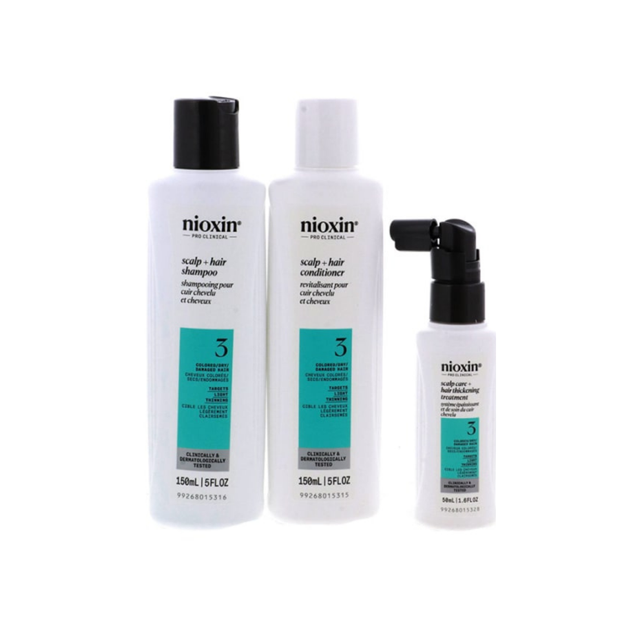 Nioxin System 3 Hair Thickening Colored, Dry & Damaged Hair Kit (Scalp + Hair Shampoo, 5.07 oz, Scalp + Hair Conditioner, 5.07 oz, Scalp + Hair Thickening Treatment, 1.7 oz)