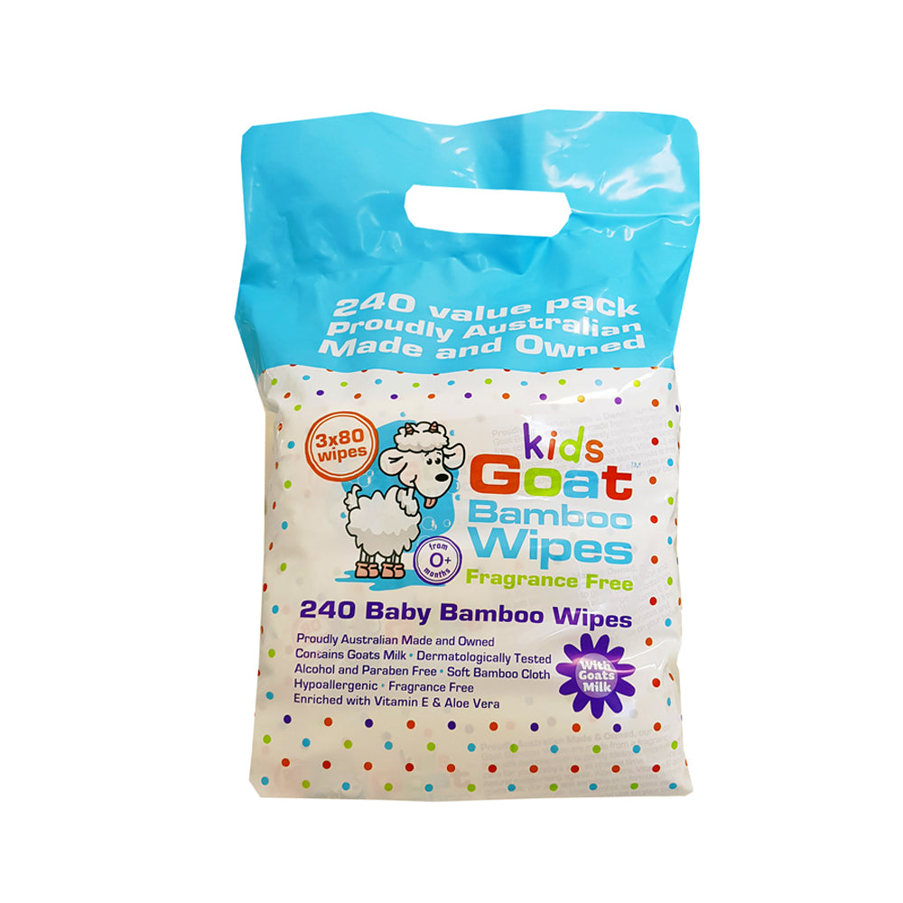 Goat Kids Bamboo Wipes Fragrance Free w/ Goatsmilk, 240's Pack, 51 oz