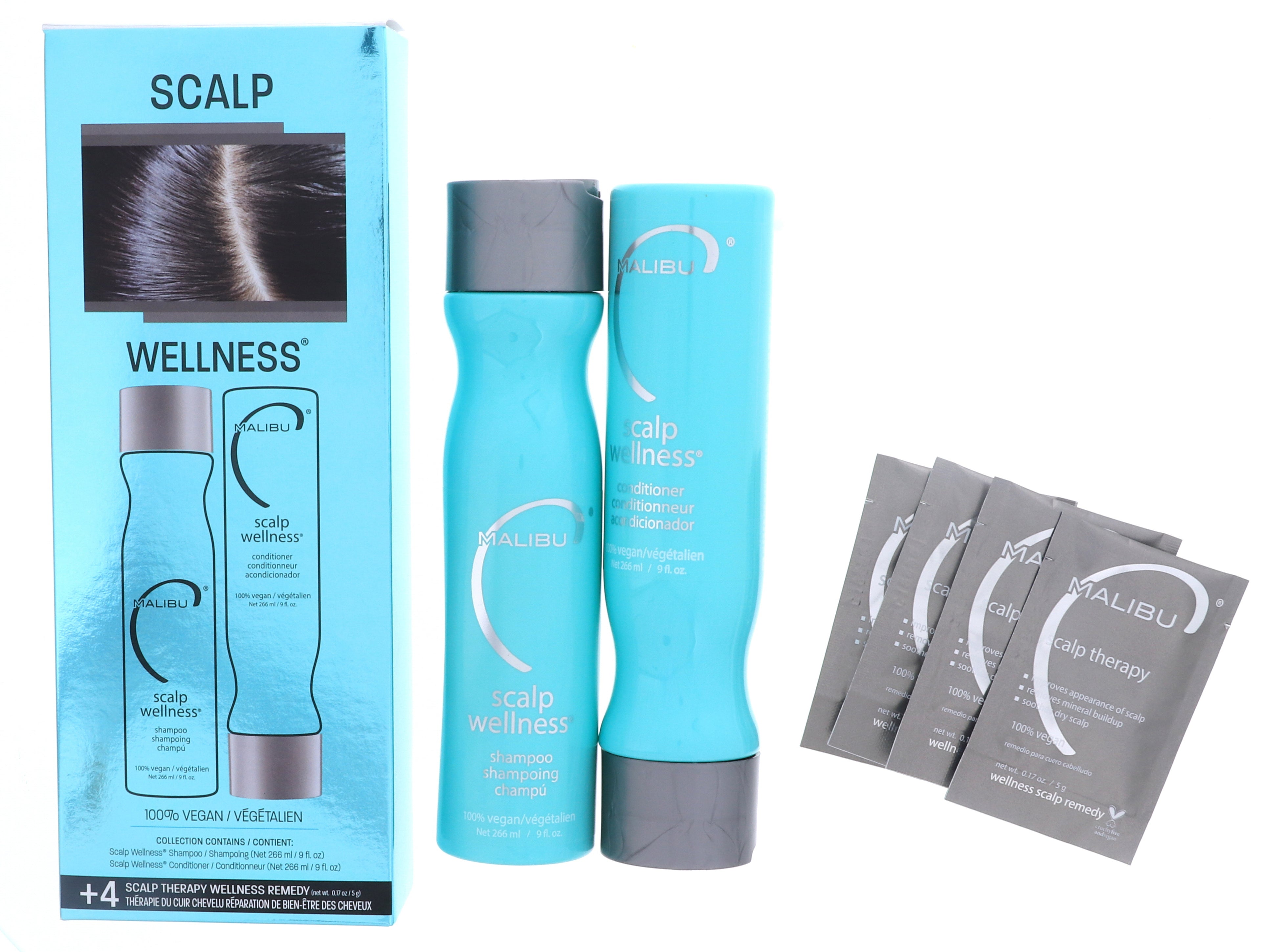 Malibu Scalp Wellness Treatment Kit (Shampoo 9 oz, Conditioner 9 oz, Scalp Remedy 4 x 0.17 oz)