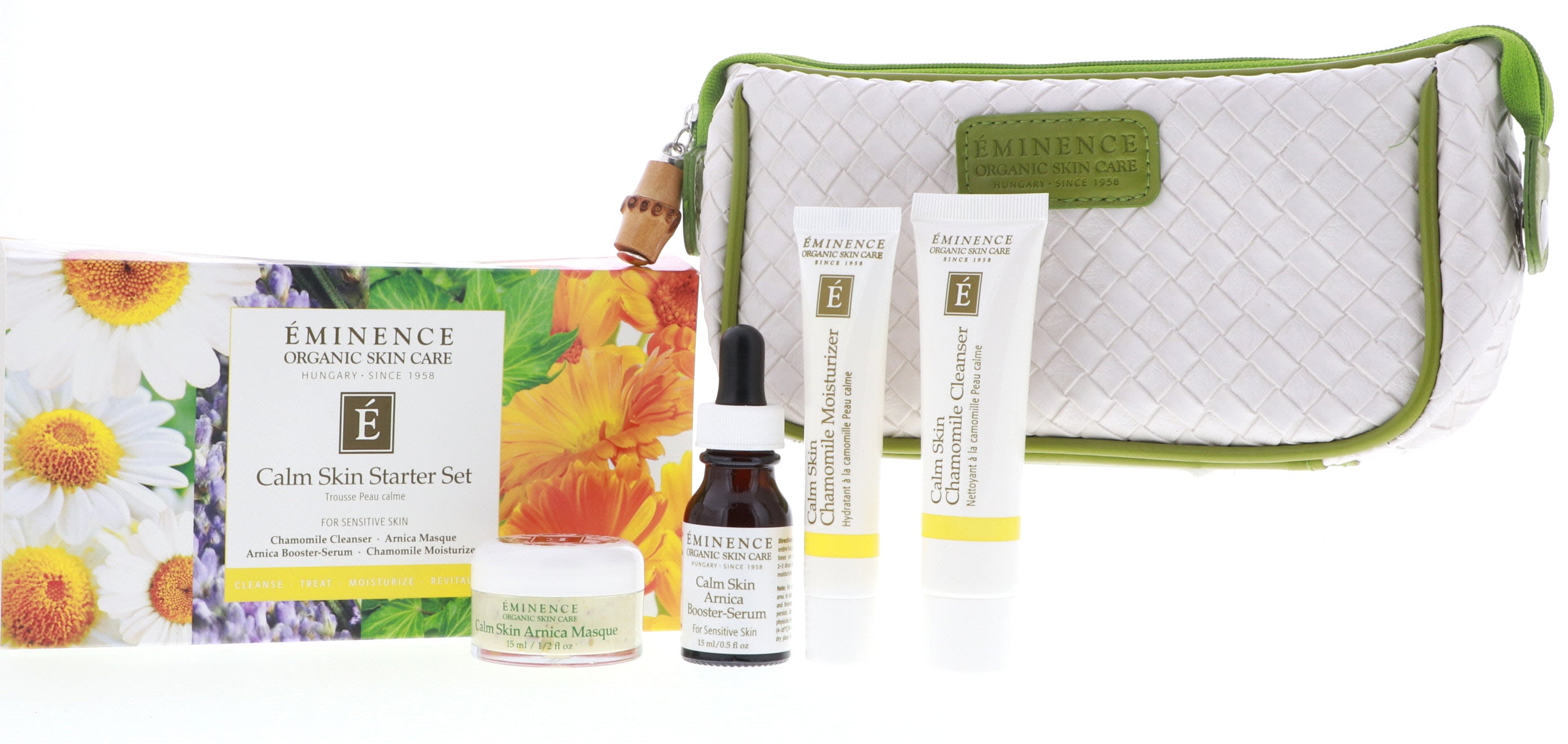 Eminence Calm Skin Starter Set (Cleanser 1oz, Moisturizer 0.5oz, Masque 0.5 oz, Booster-Serum 0.5 oz)
