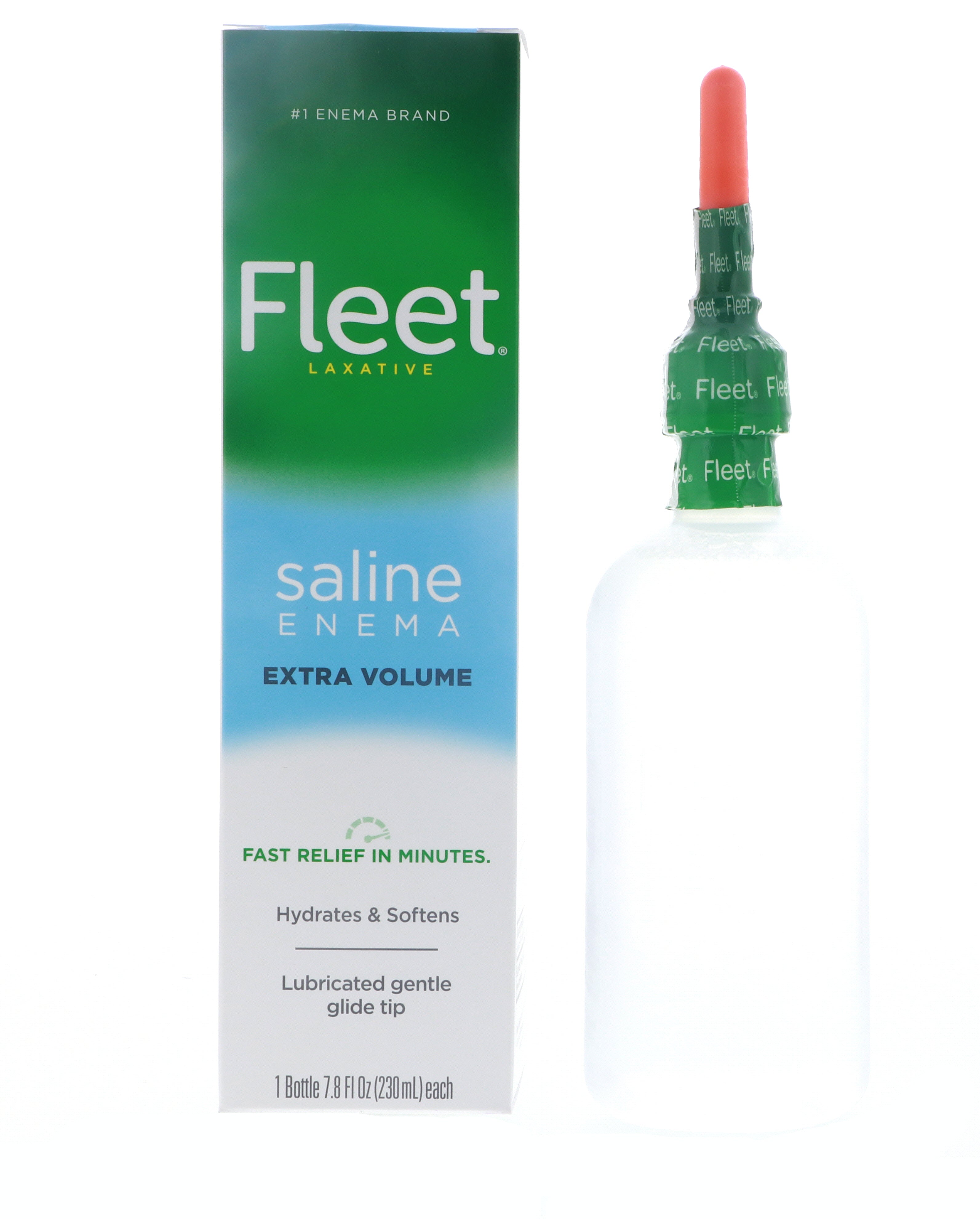 Fleet Laxative Saline Enema Extra Volume Lubricated Gentle Glide Tip, 7.8 oz