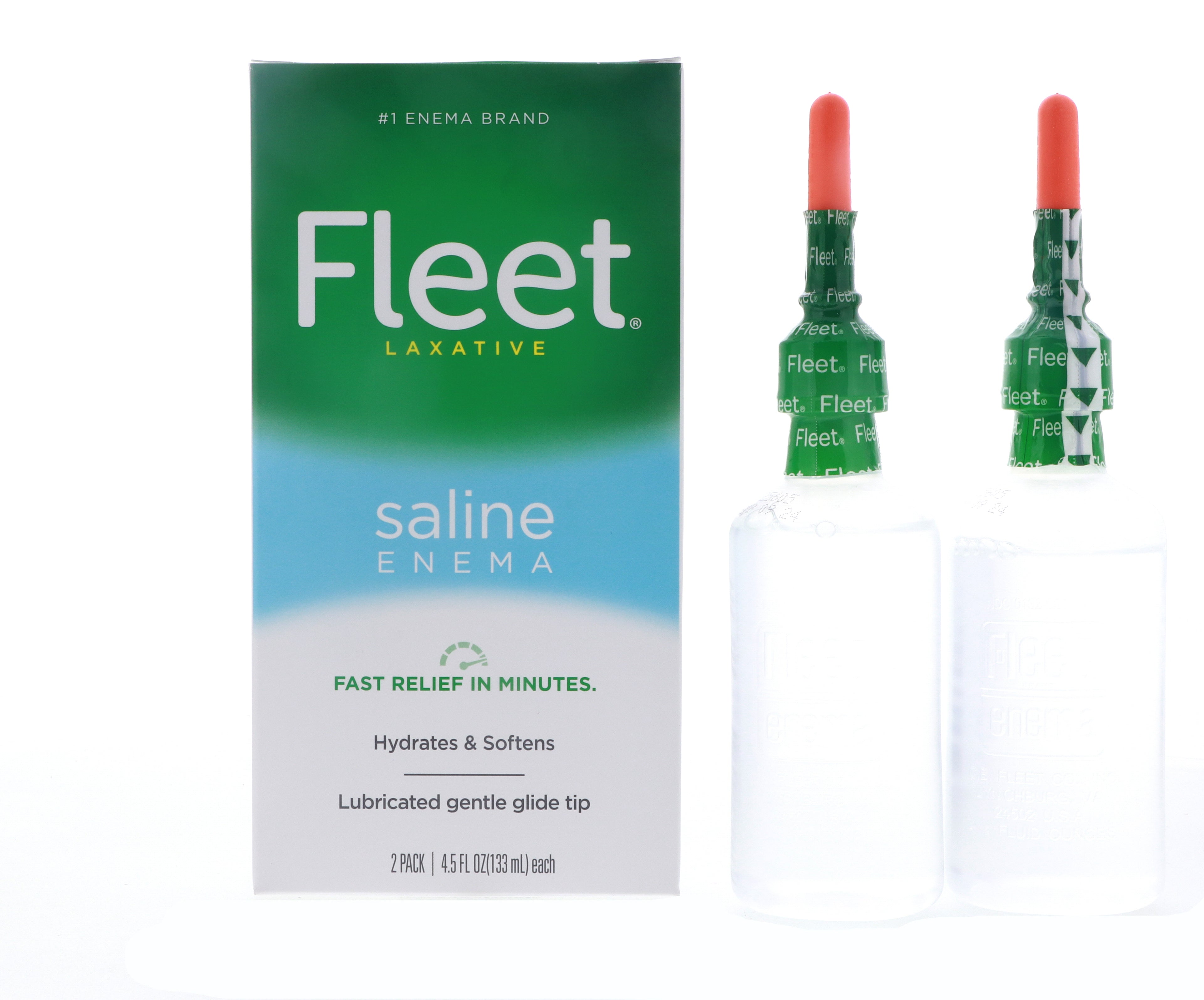 Fleet Laxative Saline Enema Lubricated Gentle Glide Tip, 2 Bottles, 4.5 oz each